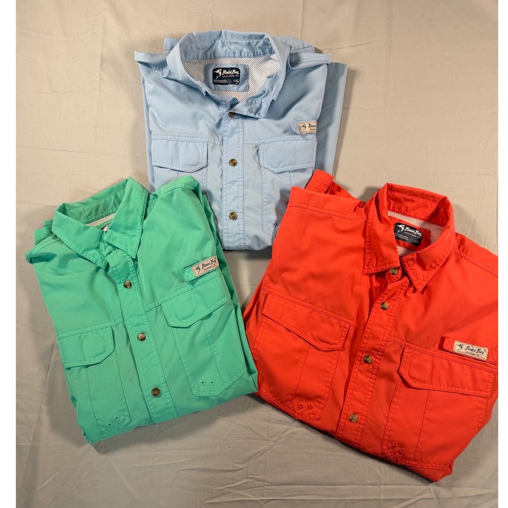 Bimini Bay Outfitters Mens Large Fishing Shirts Bundle 3 Pack Blue Green Coral